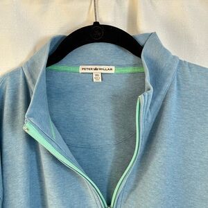 Peter Millar 1/4 Zip Blue Long Sleeve Pullover Cotton Mock Neck, Men's Size 1XL